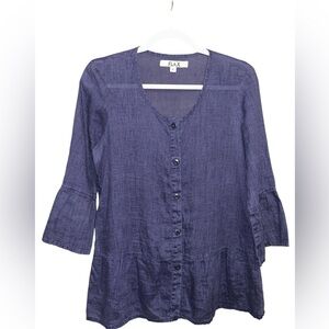 Flax Women's Deep Blue Blouse with Button Detail